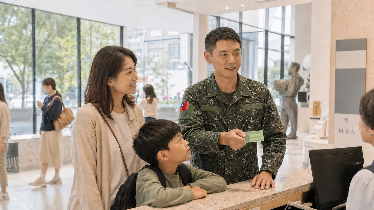 官兵攜眷在城市場館出示識別卡的優惠介紹概念畫面